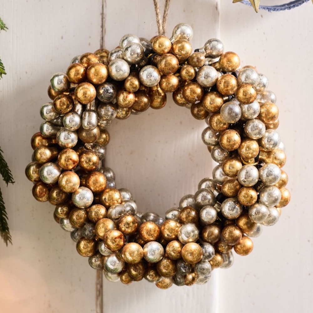 Anthropologie Good Cheer Bauble Ornament Wreath, metallic, NEW!